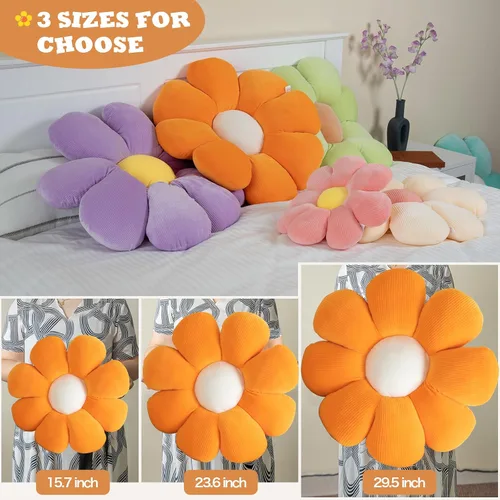 Miniatura 3 de Linda almohada de suelo de margaritas, felpa verde, 15.7 pulgadas, decorativa para sofá cama 1 unidad naranja
