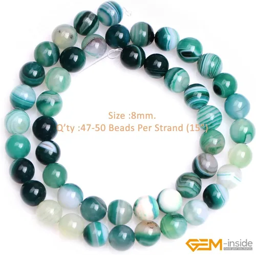 Miniatura 2 de GEM-Inside - Cuentas sueltas de ágata verde con bandas de energía natural, cuentas de energía natural para hacer joyas, 0.315 in, redondas, 15 Ágata