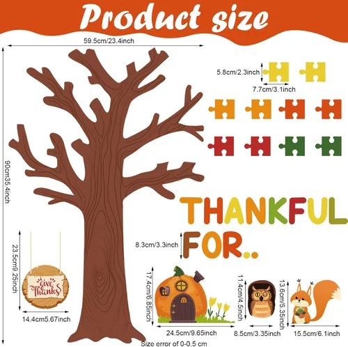 Miniatura 2 de Pajean Decoraciones de Tablero de Anuncios de Aula de Acción de Gracias Tablero de Anuncios Árbol Conjunto de Árbol de Otoño Decoraciones de Aula