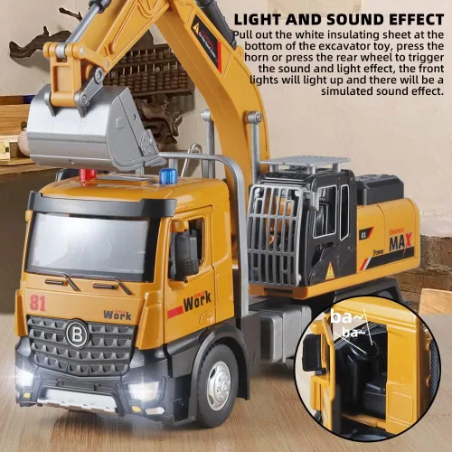 Miniatura 4 de OANMYJJO Juguetes de excavadora para niños, modelo de excavadora de metal fundido a presión, con sonido simulado y luz, juguetes de excavadora
