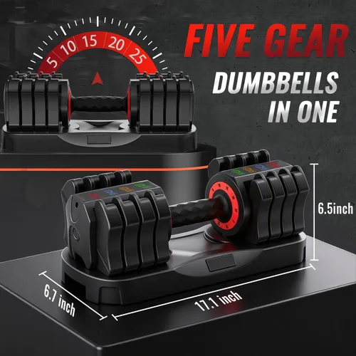 Miniatura 5 de WHATAFIT 2026 Upgrade 25LB Adjustable Dumbbell, 5-in-1 Fast Weight Change with Anti-Slip Handle & Tray, Single Dumbbell for Full Body Workout