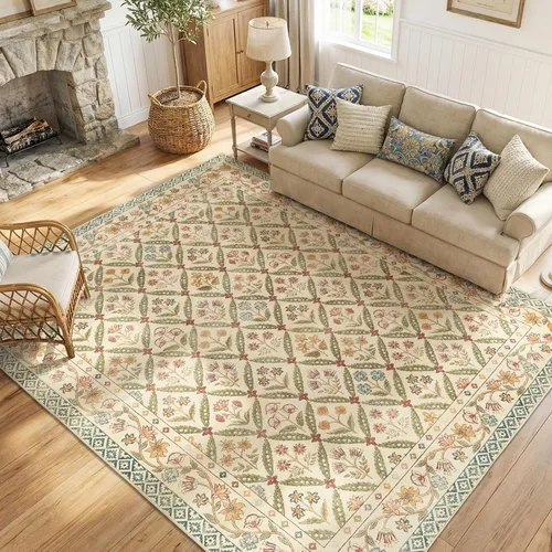 Miniatura 18 de jinchan Haden - Alfombra de entrada de 2 x 3 pulgadas, diseño floral vintage, lavable, suave, antideslizante, de pelo bajo, para puerta, cocina