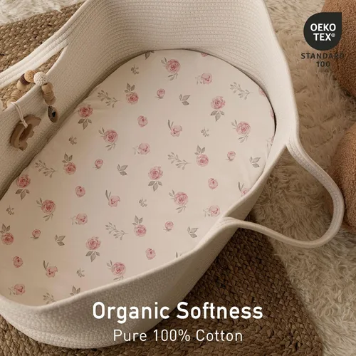 Miniatura 3 de Gllquen Baby - Sábanas ajustadas para moisés de 2 unidades, 100% algodón orgánico para niñas y niños, sábana suave y transpirable unisex para Rosa