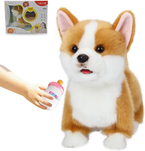 Miniatura 14 de Juguete de perro de peluche electrónico caminante de Pomeranian, cachorro realista interactivo robot mascota perro, caminando, ladrando, moviendo