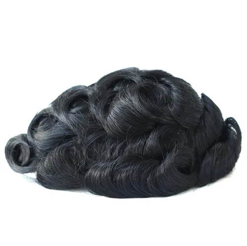 Miniatura 2 de HAIR NATURE Toupee para hombres, sistema de reemplazo de cabello humano, pelo negro, piel de polietileno #1