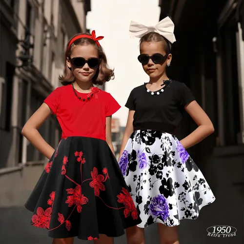Miniatura 9 de Tao-Ge Vestido vintage de lunares para niñas, vestidos de fiesta retro de los años 50, vestido de fiesta con vuelo, talla 6-12 con collar