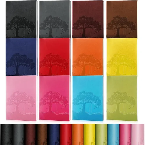 TaoBary 12 diarios de piel sintética A5 a granel, coloridos diarios forrados con árboles, cuaderno de piel sintética suave, cuaderno de escritura a