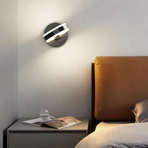 Miniatura 6 de Apliques de pared LED con interruptor de encendido/apagado, luminarias de pared giratorias cableadas de color negro mate, puerto de carga USB