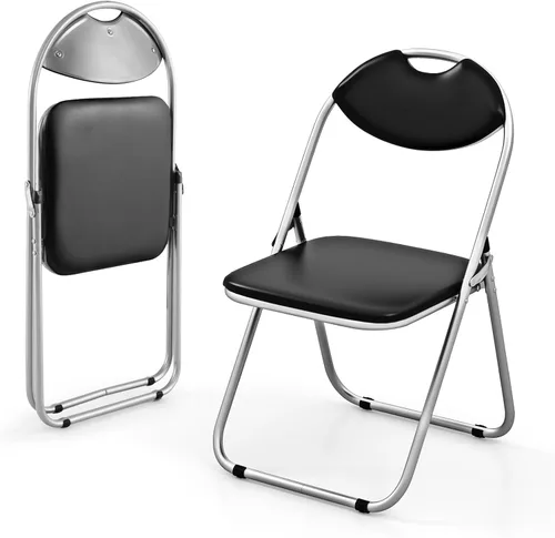 HAPPYGRILL Paquete de 2 sillas plegables, sillas portátiles para tarjetas con respaldo y asiento acolchado, juego de sillas de metal para sala de