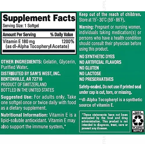 Miniatura 3 de Members Mark - Cápsulas blandas de vitamina E (500 unidades), 180 mg (400 UI) Apoyo antioxidante para la salud cardíaca e inmunológica, sin gluten