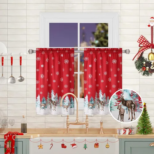 Miniatura 2 de ROYGROW Cortinas de cocina de Navidad de 24 pulgadas, para ventana de café, bolsillo para barra para decoración del hogar, 2 paneles para baño