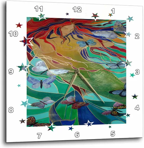 3dRose DPP_46891_2 - Reloj de pared con diseño de sirena y mariposas, sin tamed, estilo Art Nouveau, 13.0 x 13.0 in