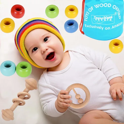 Miniatura 3 de TOWO - Sonajeros de madera para bebés, 6 meses, juguetes ecológicos orgánicos para bebés, agarre y dentición, instrumentos musicales naturales