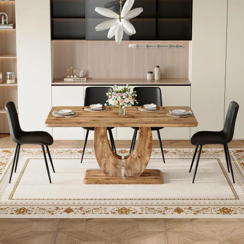 Miniatura 9 de Juego de mesa de comedor moderno para 4, mesa de cocina de madera de 63 pulgadas con 4 sillas tapizadas de gamuza de tela, estilo granja con parte