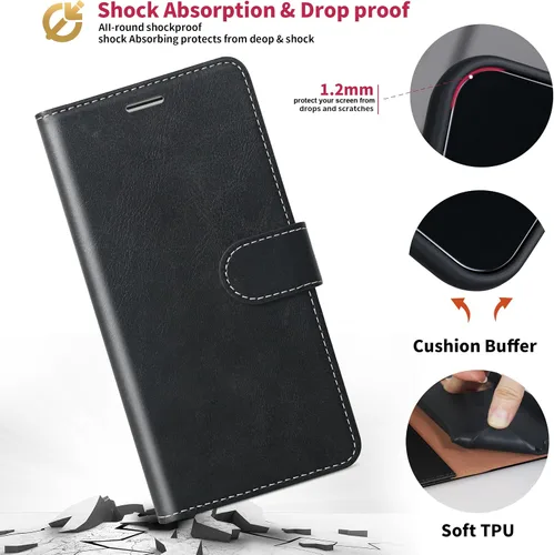Miniatura 4 de Funda tipo cartera para iPhone 17 Pro, piel sintética, con bloqueo RFID, soporte magnético de TPU a prueba de golpes, compatible con iPhone 17 Pro