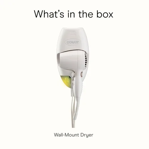 Miniatura 7 de Conair Secador de pelo de montaje en pared, secador de 1600 W con luz nocturna LED, 2 ajustes de temperatura y 2 velocidades, color blanco
