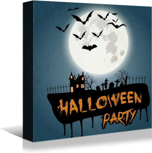 Miniatura 18 de YONICA Lienzo decorativo de Halloween para pared de sala de estar, decoración del hogar, calabaza de Halloween y gato negro sobre lienzo, obra