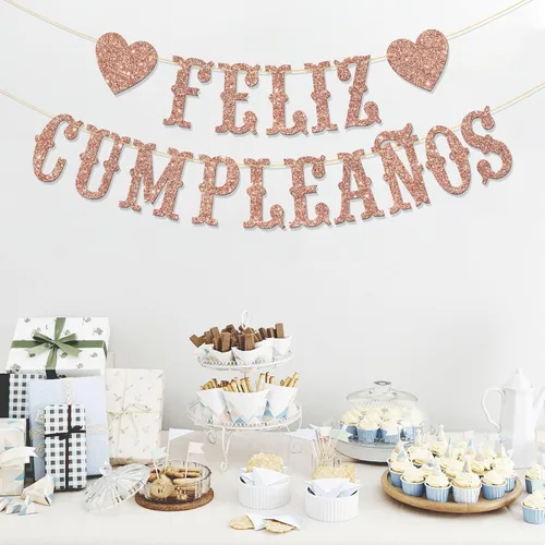 Miniatura 4 de Cartel de Feliz Cumpleaños – Suministros de guirnalda de fiesta de feliz cumpleaños en español para niños y niñas – Decoración de fiesta
