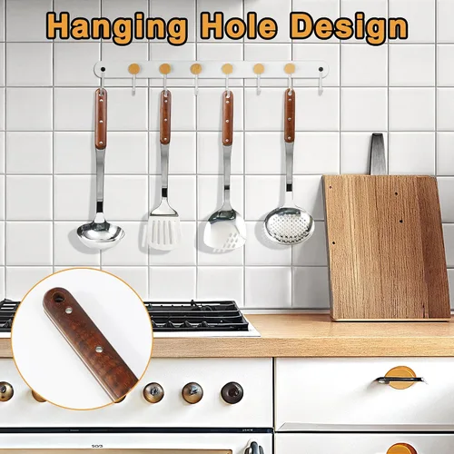 Miniatura 4 de FJNATINH Juego de espátulas de wok de acero inoxidable, espátulas ranuradas, cucharón, herramienta de cucharón espumadera, utensilios de cocina