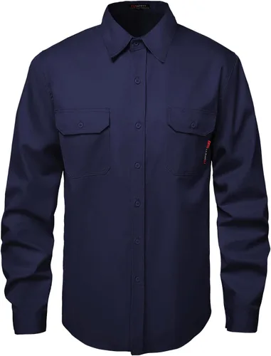 SKSAFETY Camisas FR de 7 oz para hombres, Camisa de Soldadura Hi Vis Resistente a las Llamas 100% Algodón Retardante de Fuego Camisa de Manga Larga
