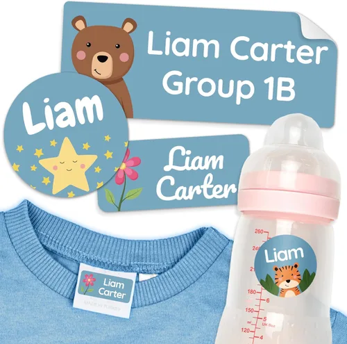 Miniatura 13 de Etiquetas de nombre personalizadas para la guardería para niños verdes [50 piezas] - Adhesivos de nombre resistentes al agua para la escuela