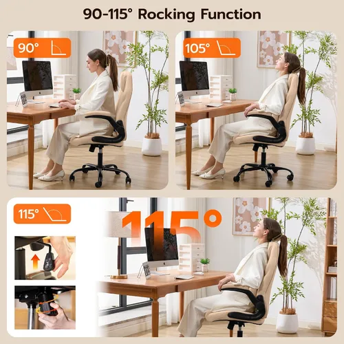 Miniatura 4 de Silla de Escritorio de Oficina, Silla Ergonómica para Computadora con Brazos Abatibles Acolchados y Soporte Lumbar Ajustable, Silla Ejecutiva