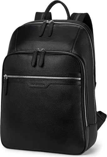 BOSTANTEN Mochila de cuero para hombre 15.6 pulgadas Mochila para portátil de viaje Bolsa universitaria Negro 1-negro