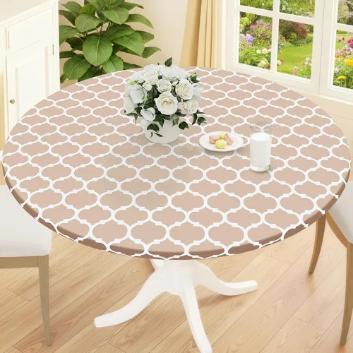 Miniatura 9 de Smiry Mantel redondo de pícnic, fundas de mesa elásticas impermeables para mesas de 18 a 24 pulgadas, manteles de vinilo con parte trasera