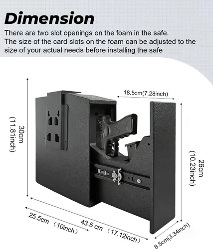 Miniatura 7 de Caja fuerte biométrica para pistola con puerta corredera automática – 0.1s de acceso rápido para pistola de seguridad para mesita de noche