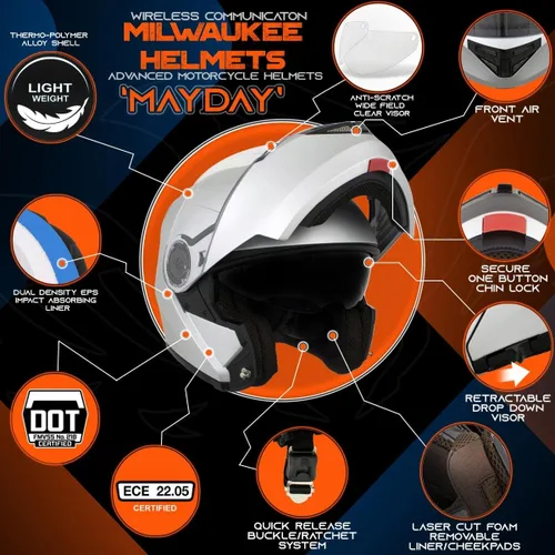 Miniatura 2 de Milwaukee Helmets H7010 Flat Grey Mayday Modular Casco de motocicleta inalámbrico de cara completa - Stream Music-Llamadas telefónicas