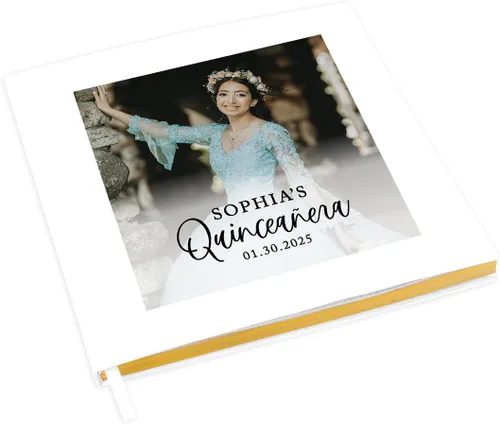 Miniatura 14 de Andaz Press Libro de invitados de quinceañera personalizado con detalles dorados, 120 páginas de 8.5 x 8.5 pulgadas, álbum de fotos de tapa dura
