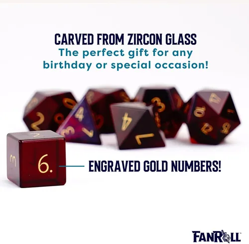 Miniatura 3 de FanRoll - Juego de dados DND de 0.630 in con piedra natal de polietileno: Granate de enero grabado, dados de juego de rol para Calabozos y Dragones