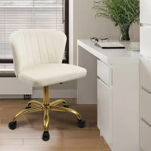 Miniatura 2 de CLATINA Silla de escritorio de oficina en casa, sillas de tocador de terciopelo, base dorada, ergonómica, pequeña, bonita, altura ajustable