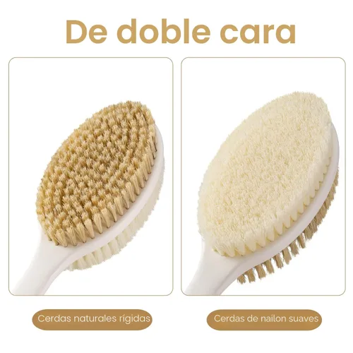 Miniatura 3 de Backski Exfoliador Corporal Antideslizante para Ducha, Cepillo de Ducha de Mango Largo con Cerdas Rígidas y Suaves, Exfoliador de Espalda para Rosa