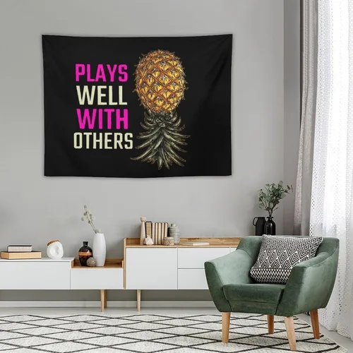Miniatura 3 de Heucapc Tapiz de piña al revés que juega bien con otros, tapiz de fiesta de The Swing Nation para dormitorio, decoración estética de pared