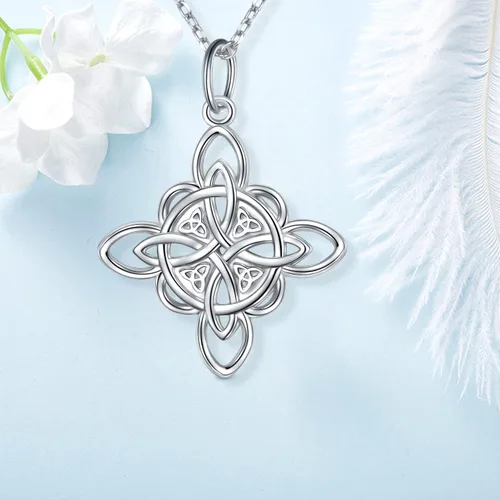 Miniatura 42 de FLYOW Collar con colgante de nudo celta de plata de ley 925 de buena suerte irlandés para mujer, regalo de cumpleaños y graduación