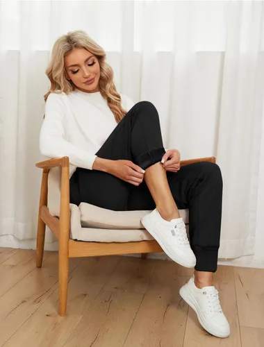 Miniatura 25 de MOUEEY Pantalones deportivos súper cálidos con forro de sherpa para mujer, pantalones deportivos de forro polar con bolsillos con cremallera