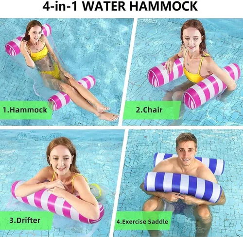 Miniatura 4 de Paquete de 2 hamacas flotantes para piscina, hamaca inflable multiusos para piscina (silla de montar, silla de descanso, hamaca, flotador), hamaca