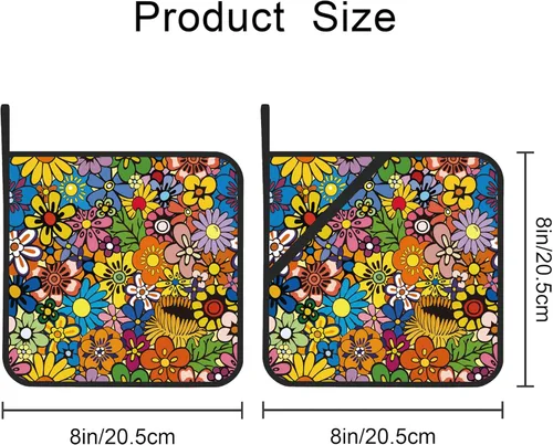 Miniatura 2 de Juego de 2 soportes para macetas abstractas hippie, resistentes al calor, para microondas, hornear, horno, platos finales y barbacoa Flor hippie