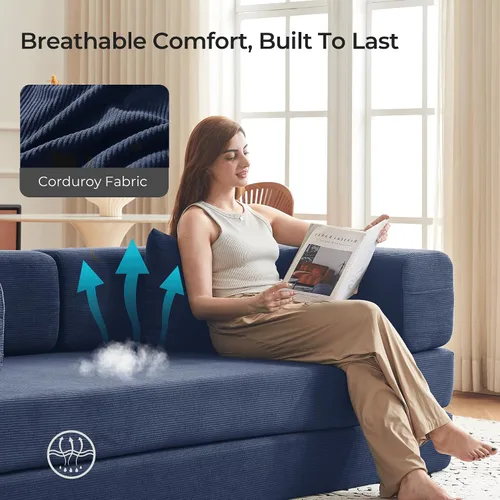Miniatura 5 de Sofá cama convertible de 79 pulgadas con almohadas, sofá cama plegable de pana con marco de forma fija, sofá sin hueso para sala de estar