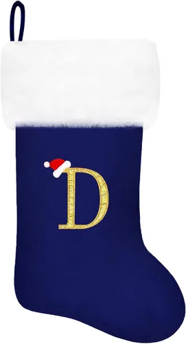 Miniatura 103 de Calcetines de Navidad bordados de 20 pulgadas con monograma, terciopelo negro con puño de felpa blanca supersuave, adornos clásicos para decoración