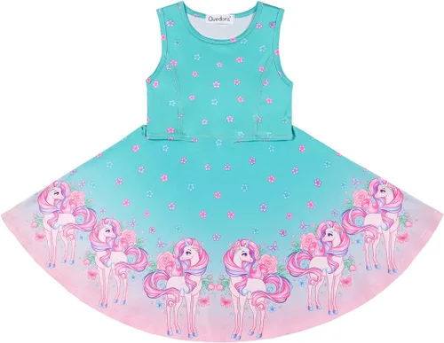Miniatura 3 de Vestido Quedoris de unicornio para niña, vestido con vuelo para fiesta, estilo casual, con estampado, para niñas de 2 a 10 años