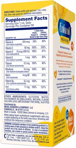 Miniatura 7 de Enfamil Poly-Vi-Sol con Hierro Gotas de Suplemento Multivitamínico para Bebés y Niños Pequeños, Frasco con Gotero de 50 mL (el Paquete Puede Variar)