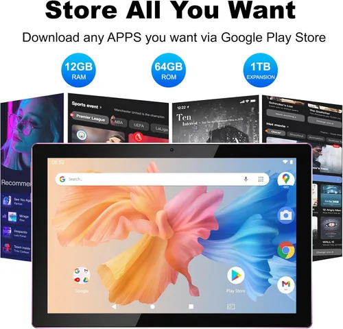 Miniatura 21 de ATOZEE Tablet de 10 pulgadas Android 15 Tablets 2 en 1 Tablet con teclado 12 GB RAM+64 GB ROM (soporta expansión de 1 TB) Tableta 2MP+8MP Cámara Azul