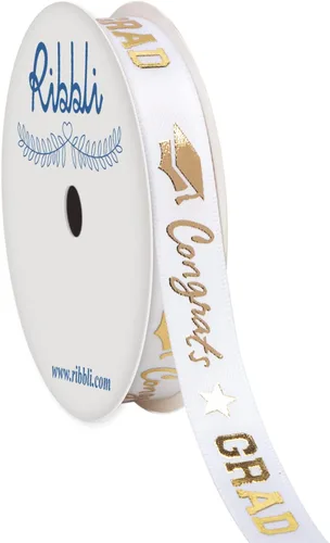 Miniatura 4 de Ribbli Cinta de graduación, cinta de satén negra y dorada de felicitaciones para envolver regalos, decoración de fiesta de graduación, 1/2 pulgada x