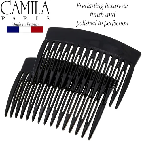 Miniatura 4 de Camila Paris MP877/2 - Peine lateral francés de 3 pulgadas, pequeño, negro, peines de pelo con torsión francesa decorativa, clips de pelo