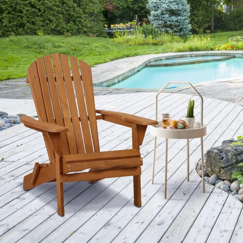 Adirondack - Silla de madera para exteriores, silla de patio, sillas para hoguera, silla plegable para césped, tumbona con acabado natural,