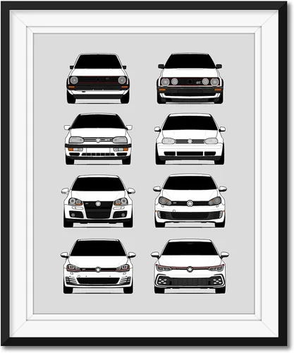 Miniatura 9 de Custom Car Posters Póster hecho a mano compatible con Volkswagen Golf GTI Generations e impresión de VW GTI (modelos de coche: MK1 a MK8)
