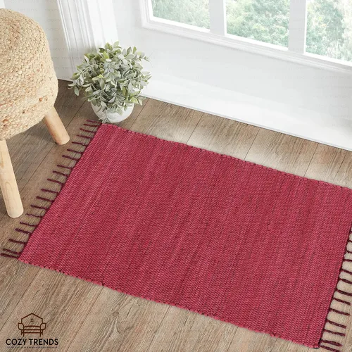 Miniatura 2 de COZY TRENDS Alfombra trenzada a mano, estilo indio, tradicional, colorido, de algodón, Chindi, decoración del hogar, 24 x 36 pulgadas, con flecos