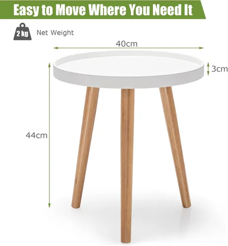 Miniatura 3 de Mesa auxiliar redonda, mesa auxiliar moderna con bandeja de madera anticaída, mesa de centro redonda para sala de estar, dormitorio, color blanco (1)